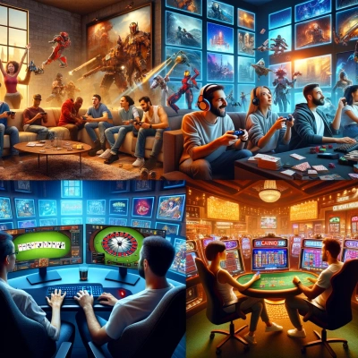 4 images de différentes mises en situations entre les jeux vidéos et les jeux de casinos en ligne